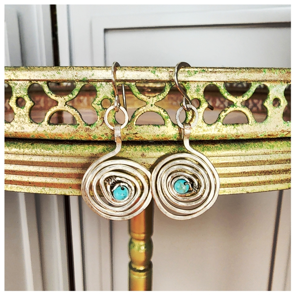 NWOT Handmade Spiral Turquoise Earrings